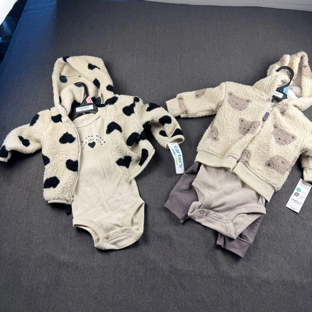 Carter's Child of Mine Baby Fleece Hoodie Bodysuit Pants 2 Set Bundle 0-3M 3-6M
